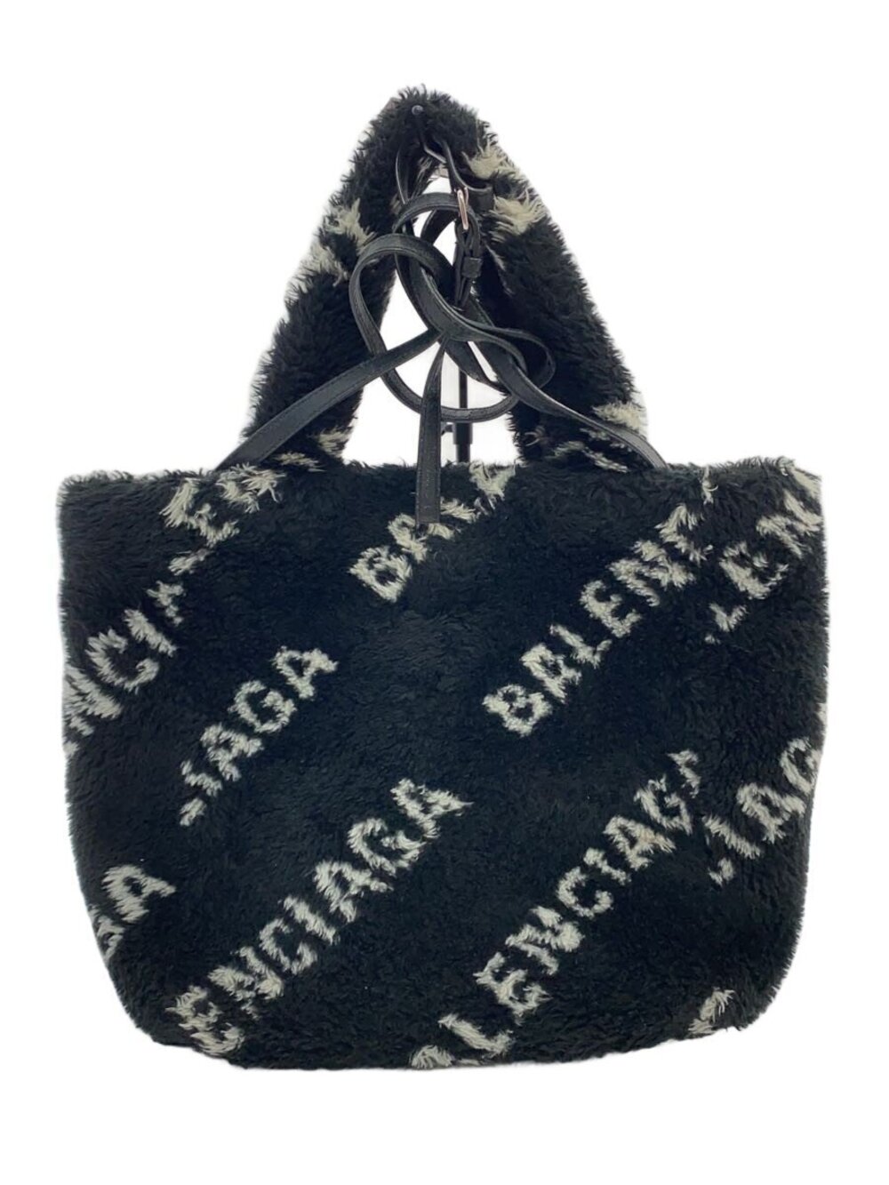 Balenciaga Fur Bag Shoulder Strap Tote Black